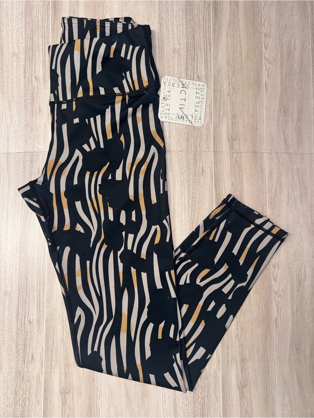 Abstract Zebra Print Leggings in Black, Gray & Gold